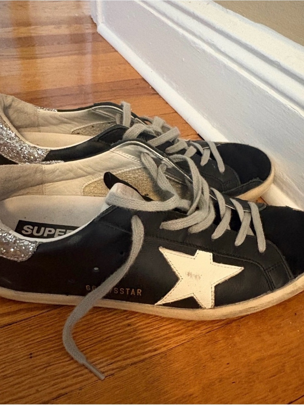 Golden Goose Black Leather Superstar Sneakers with White Star